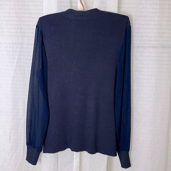 Ted Baker 4 L BRYANNA Navy V-Neck Fine Knit Chiffon Sheer Sleeve Sweater - Picture 3 of 14